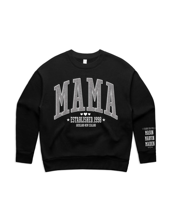 Custom Printed Sweatshirt for Mum - With Custom Date, City + names on sleeve - 08_Mama Style