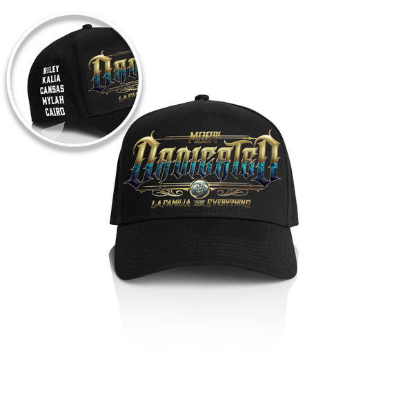 DADICATED LA FAMILIA STYLE_ Printed Frame Cap with Custom Date + names on side panel