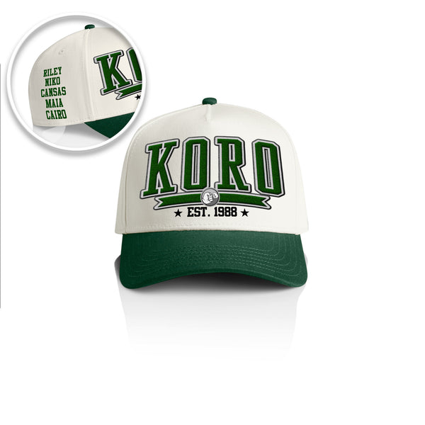 KORO COLLEGE STYLE_2TONE Printed Frame Cap with Custom Date + names on side panel