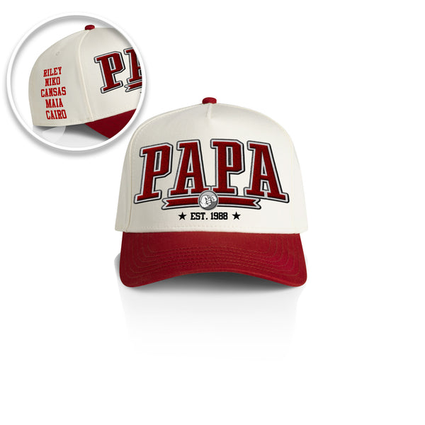 PAPA COLLEGE STYLE_2TONE Printed Frame Cap with Custom Date + names on side panel