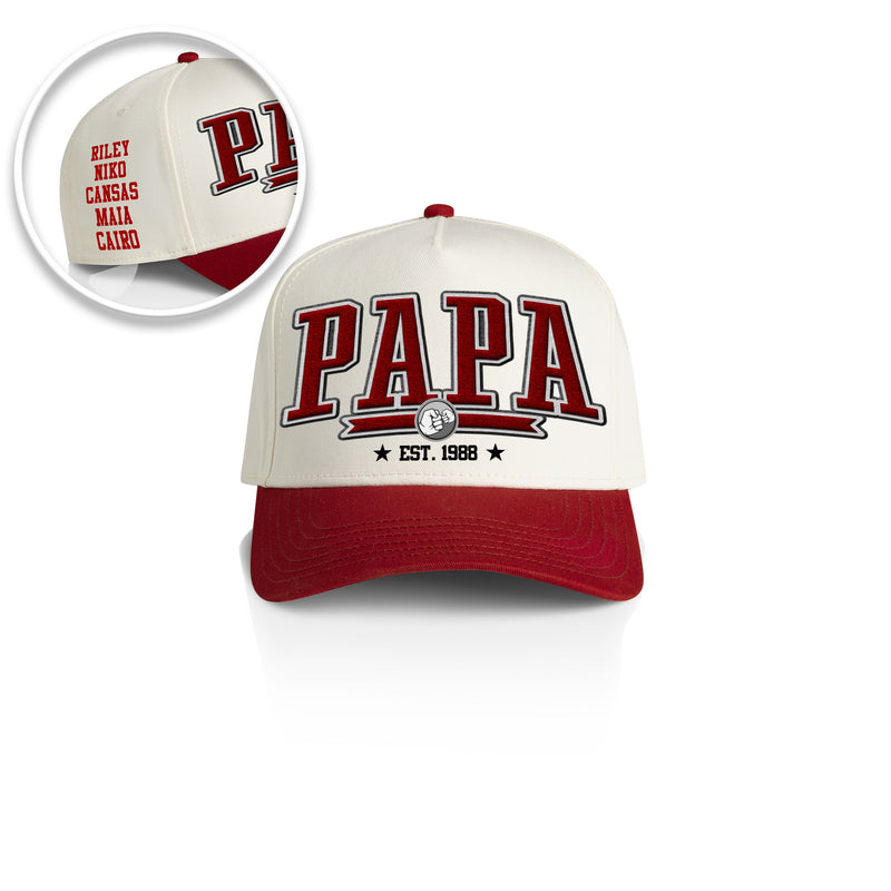 PAPA COLLEGE STYLE_2TONE Printed Frame Cap with Custom Date + names on side panel