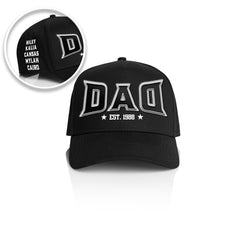 DAD MMA STYLE_ Printed Frame Cap with Custom Date + names on side panel