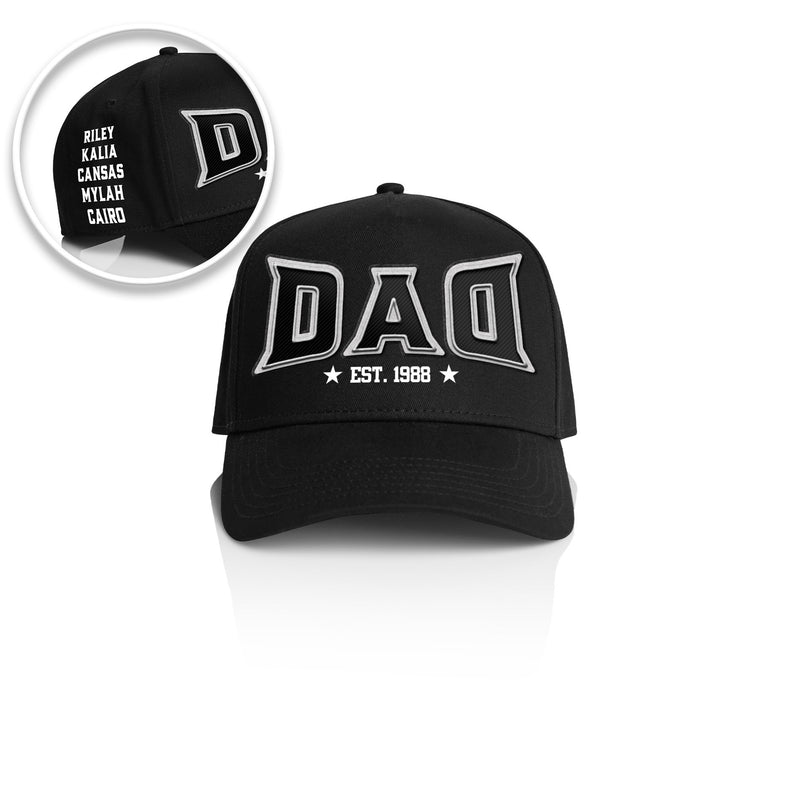 DAD MMA STYLE_ Printed Frame Cap with Custom Date + names on side panel
