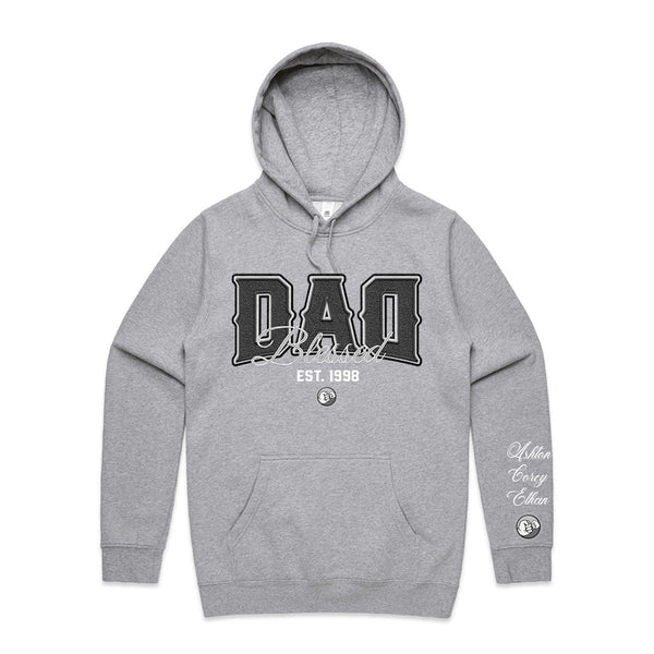 Custom Printed Hoodie for Dad - With Custom Date + names on sleeve - DAD BLESSED STYLE