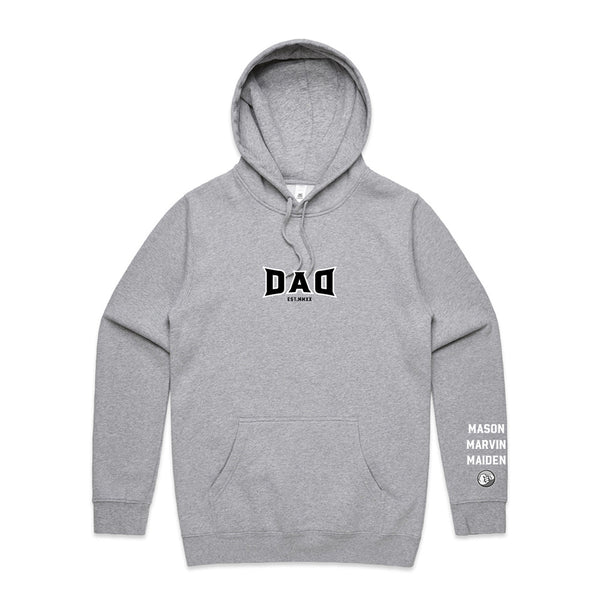 Custom Printed Hoodie for Dad - With Custom Date + names on sleeve - DAD SIMPLE STYLE