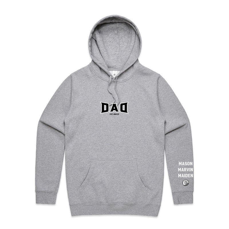 Custom Printed Hoodie for Dad - With Custom Date + names on sleeve - DAD SIMPLE STYLE