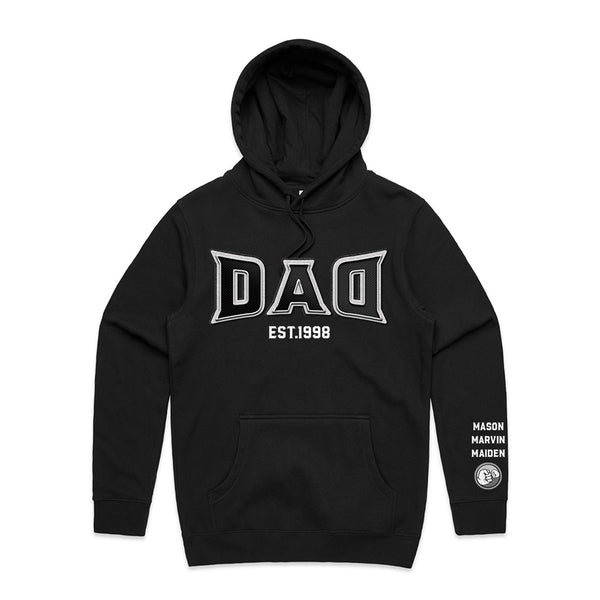 Custom Printed Hoodie for Dad - With Custom Date + names on sleeve - DAD MMA STYLE