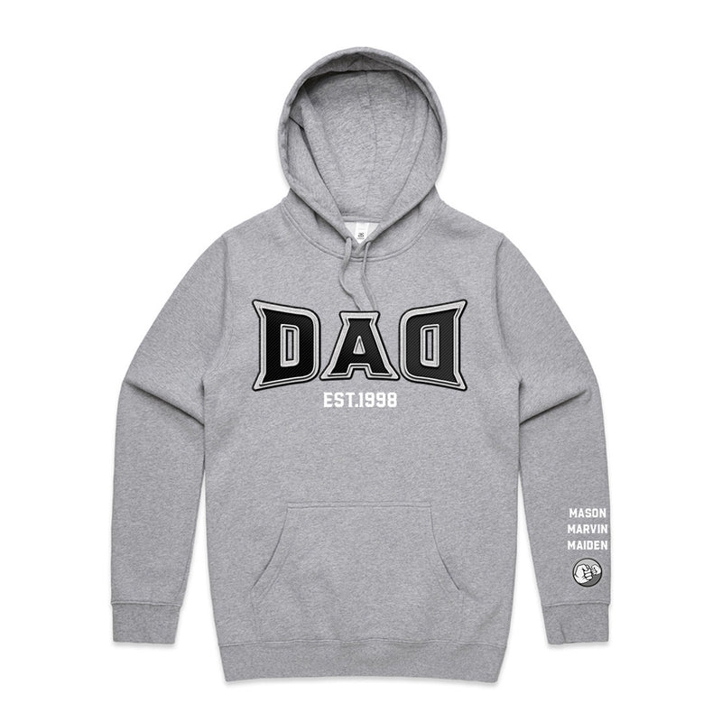 Custom Printed Hoodie for Dad - With Custom Date + names on sleeve - DAD MMA STYLE