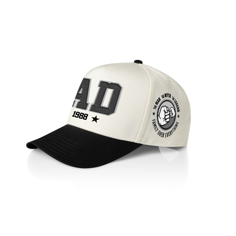 DAD COLLEGE STYLE_2TONE Printed Frame Cap with Custom Date + names on side panel