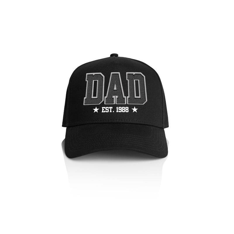DAD COLLEGE STYLE_ Printed Frame Cap with Custom Date + names on side panel