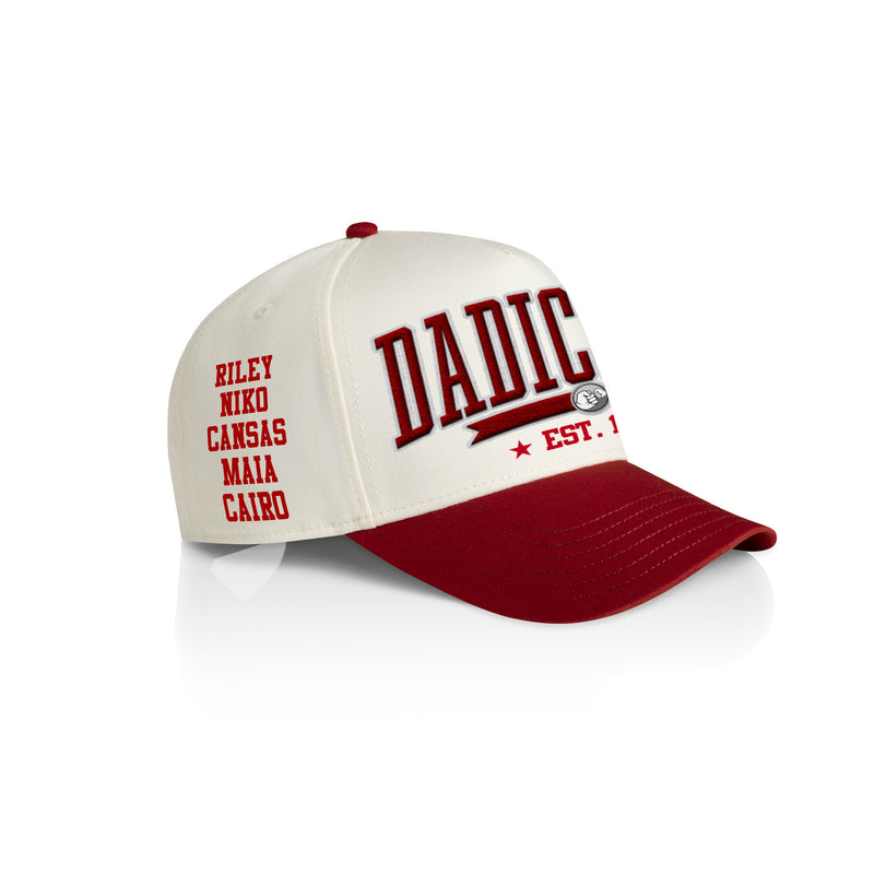 DADICATED COLLEGE STYLE_2TONE Printed Frame Cap with Custom Date + names on side panel