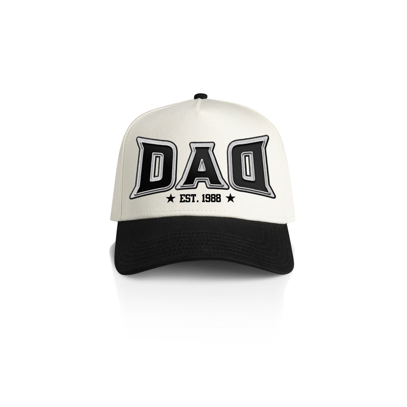 DAD MMA STYLE_2TONE Printed Frame Cap with Custom Date + names on side panel