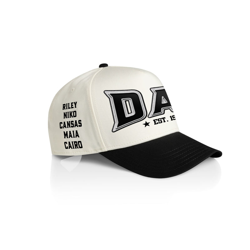 DAD MMA STYLE_2TONE Printed Frame Cap with Custom Date + names on side panel