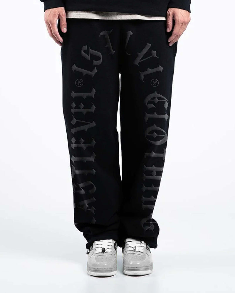 Godspeed Puff Print Black on Black - Straight Open bottom Sweat Pants