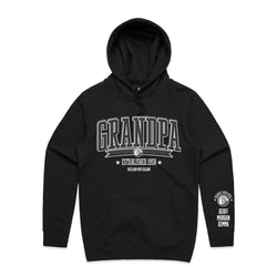 Custom Printed Hoodie for Grandpa - With Custom Date, City + names on sleeve - GRANDPA COLLEGE STYLE