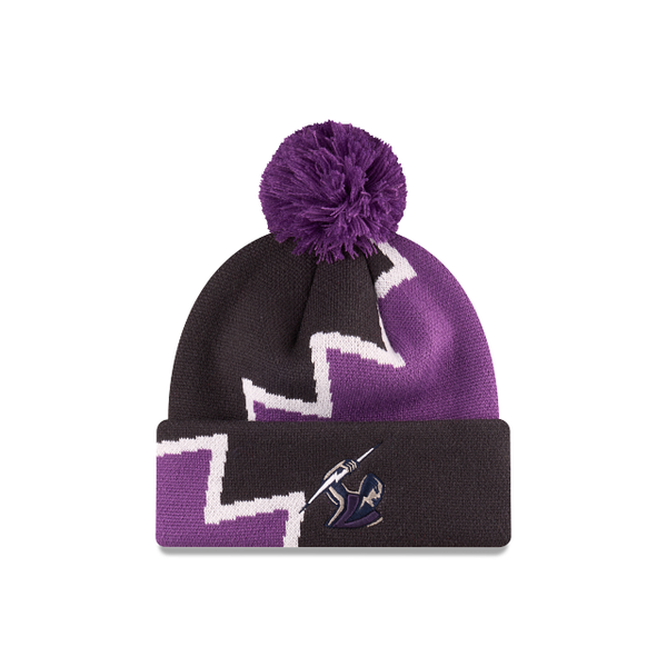 MELBORUNE STORMS KNITTED POMPOM BEANIE NRL25 ZIGZAG OTC