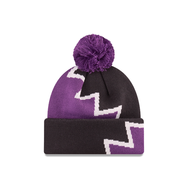 MELBORUNE STORMS KNITTED POMPOM BEANIE NRL25 ZIGZAG OTC