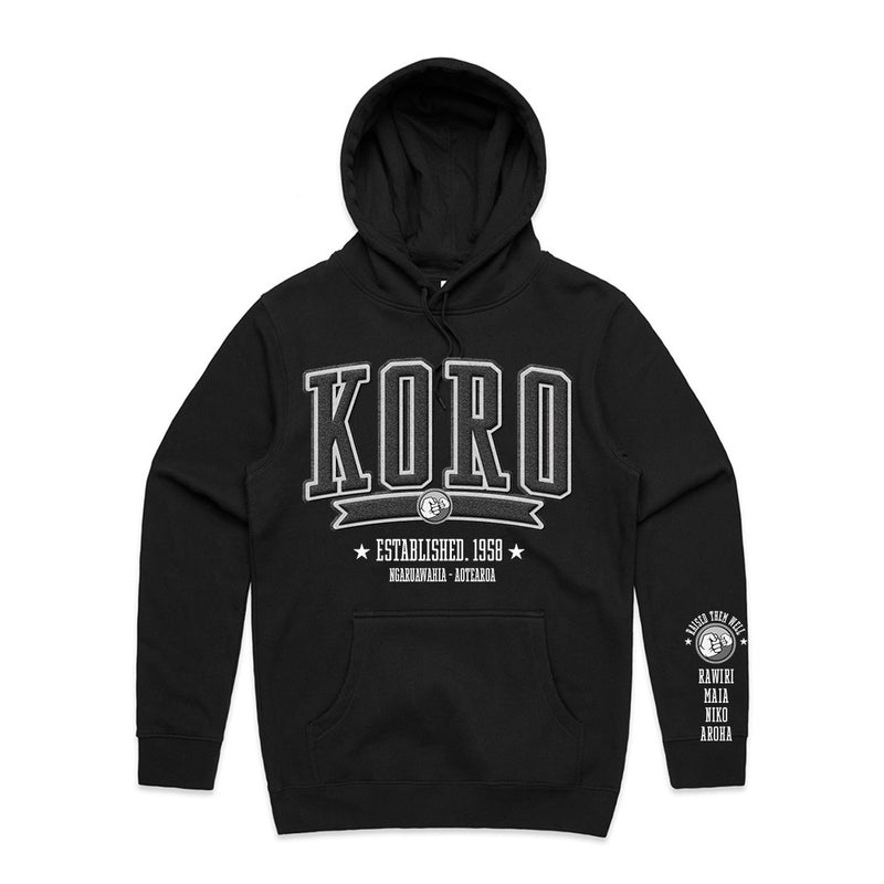 Custom Printed Hoodie for Koro - With Custom Date, City + names on sleeve - KORO COLLEGE STYLE