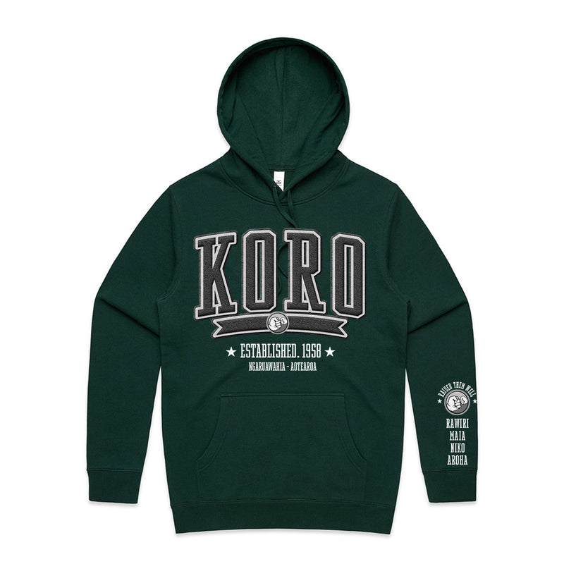 Custom Printed Hoodie for Koro - With Custom Date, City + names on sleeve - KORO COLLEGE STYLE