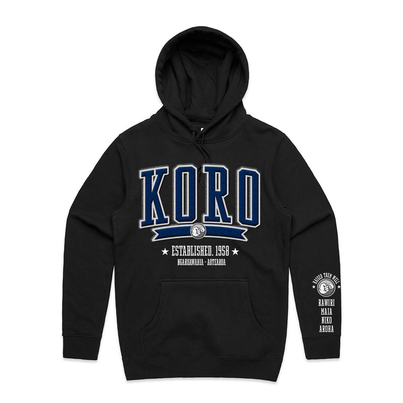 Custom Printed Hoodie for Koro - With Custom Date, City + names on sleeve - KORO COLLEGE ROYAL STYLE