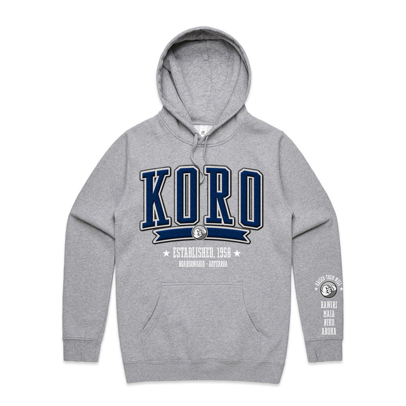 Custom Printed Hoodie for Koro - With Custom Date, City + names on sleeve - KORO COLLEGE ROYAL STYLE