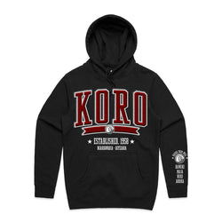 Custom Printed Hoodie for Koro - With Custom Date, City + names on sleeve - KORO COLLEGE RED STYLE