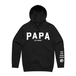 Custom Printed Hoodie for Dad - With Custom Date, City + names on sleeve - PAPA SIMPLE STYLE