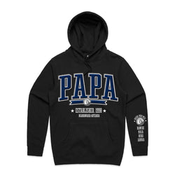 Custom Printed Hoodie for Dad - With Custom Date, City + names on sleeve - PAPA COLLEGE ROYAL STYLE