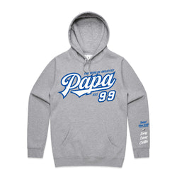 Custom Printed Hoodie for Dad - With Custom Date + names on sleeve - PAPA TEAM SCRIPT ROYAL STYLE