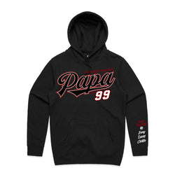 Custom Printed Hoodie for Dad - With Custom Date + names on sleeve - PAPA TEAM SCRIPT RED STYLE