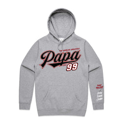 Custom Printed Hoodie for Dad - With Custom Date + names on sleeve - PAPA TEAM SCRIPT RED STYLE