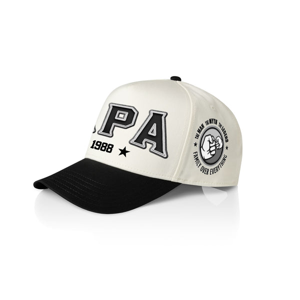 PAPA 3D APLIQUE STYLE_2TONE Printed Frame Cap with Custom Date + names on side panel
