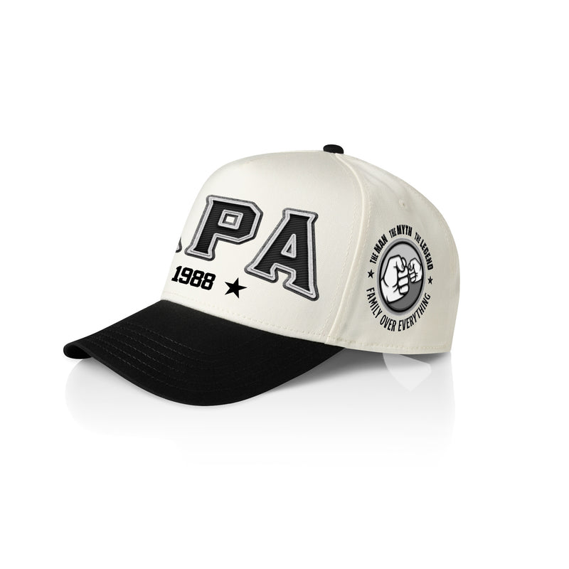 PAPA 3D APLIQUE STYLE_2TONE Printed Frame Cap with Custom Date + names on side panel