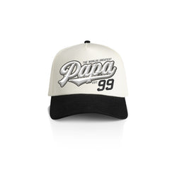 PAPA 3D TEAM SCRIPT STYLE_2TONE Printed Frame Cap with Custom Date + names on side panel