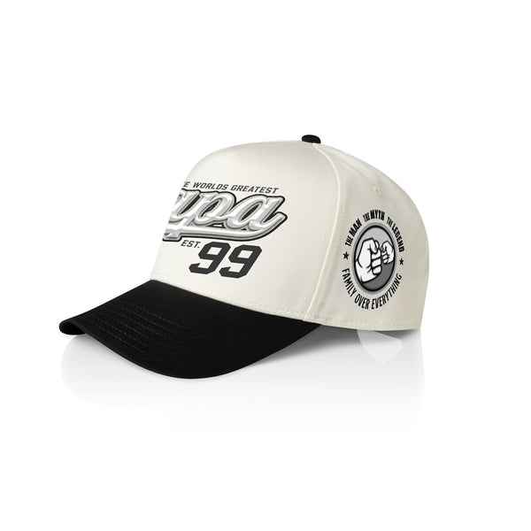 PAPA 3D TEAM SCRIPT STYLE_2TONE Printed Frame Cap with Custom Date + names on side panel