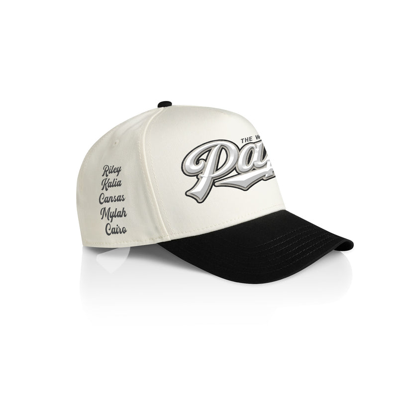 PAPA SWOOSH STYLE_2TONE Printed Frame Cap with Custom Date + names on side panel