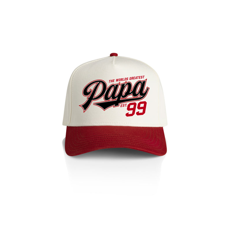 PAPA SWOOSH STYLE_2TONE Printed Frame Cap with Custom Date + names on side panel