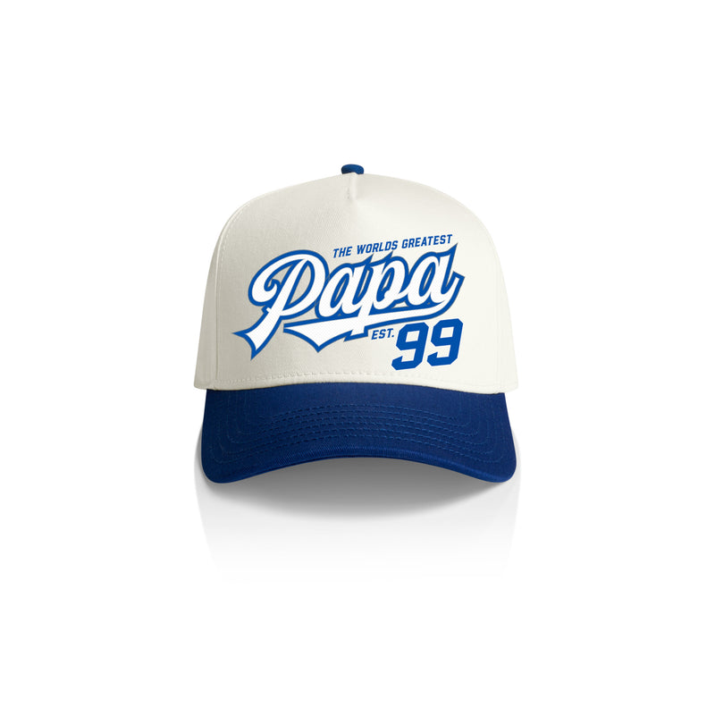 PAPA SWOOSH STYLE_2TONE Printed Frame Cap with Custom Date + names on side panel