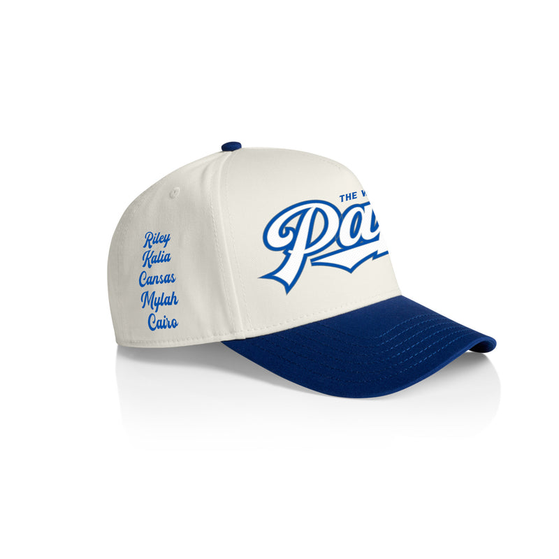 PAPA SWOOSH STYLE_2TONE Printed Frame Cap with Custom Date + names on side panel