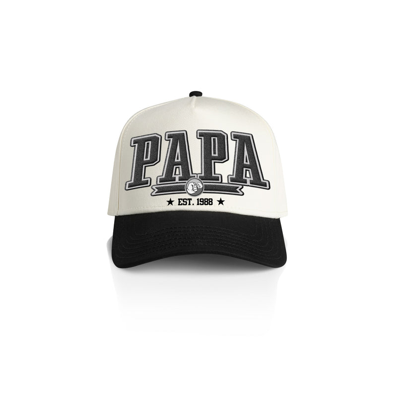PAPA COLLEGE STYLE_2TONE Printed Frame Cap with Custom Date + names on side panel