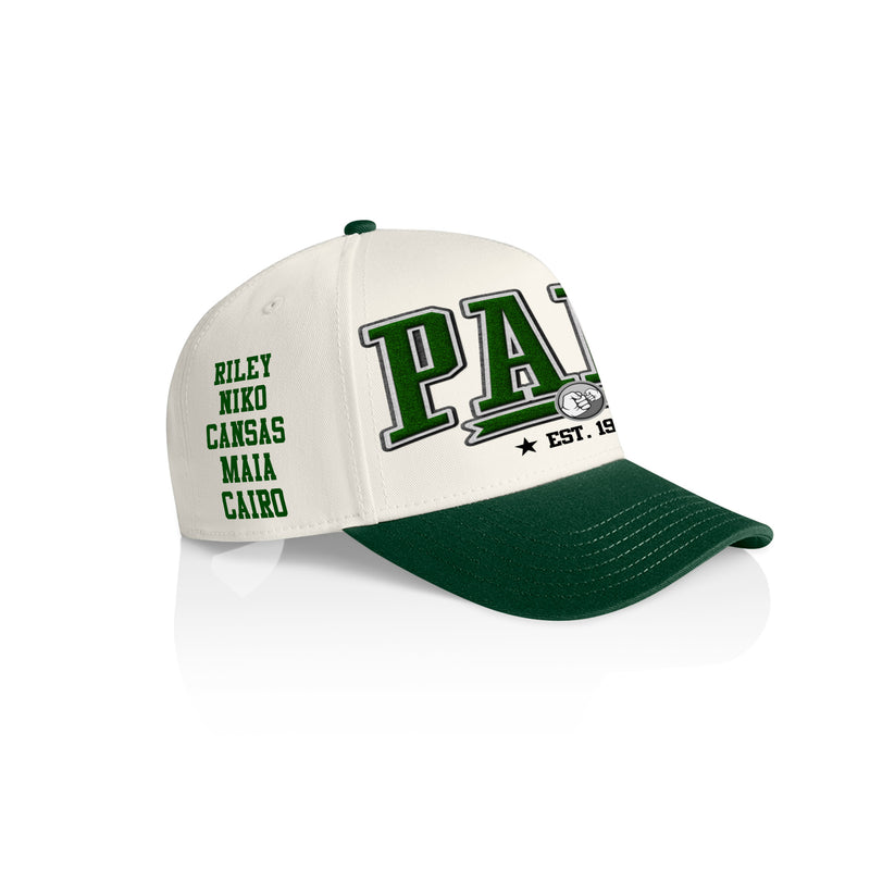 PAPA COLLEGE STYLE_2TONE Printed Frame Cap with Custom Date + names on side panel