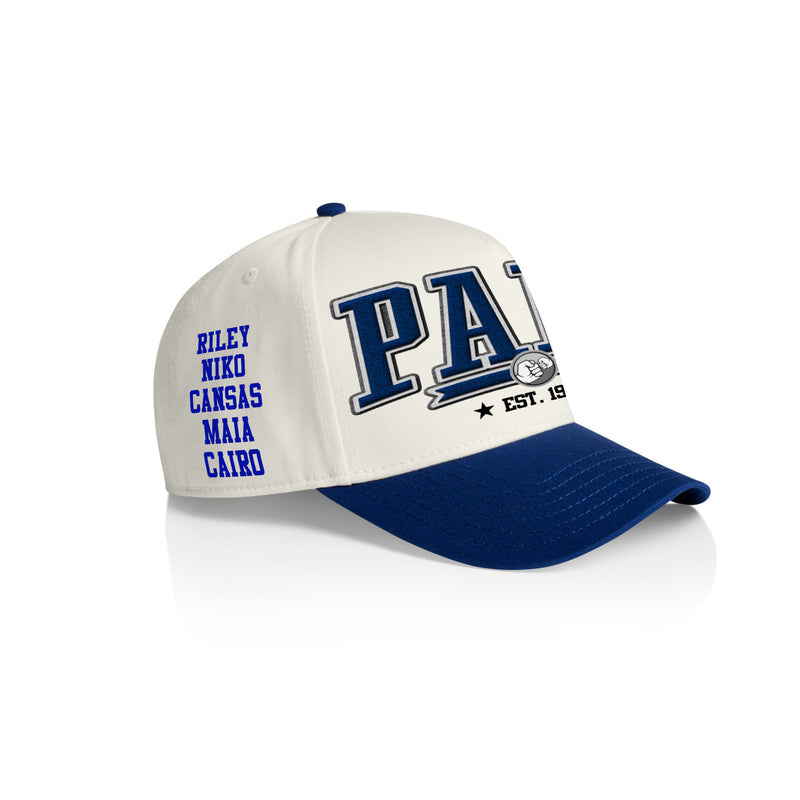 PAPA COLLEGE STYLE_2TONE Printed Frame Cap with Custom Date + names on side panel