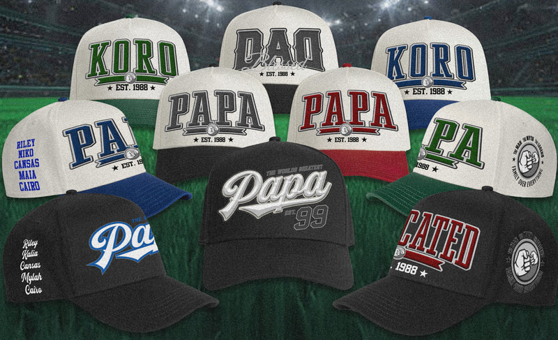 PAPA SWOOSH STYLE_ Printed Frame Cap with Custom Date + names on side panel
