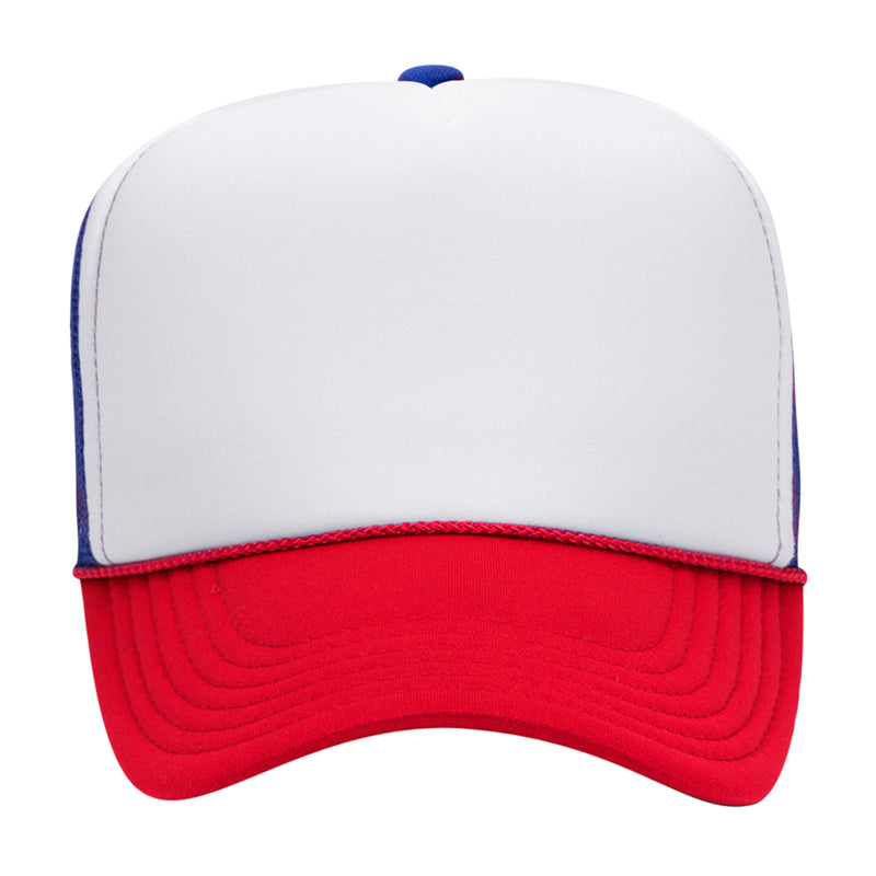 OTTO CAP 5 Panel High Crown Trucker Hat - Red/Wht/Ryl