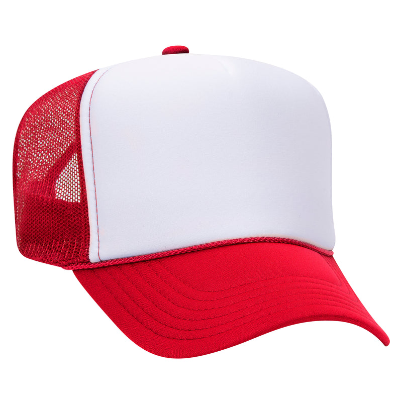 OTTO CAP 5 Panel High Crown Trucker Hat - Red/Wht/Red