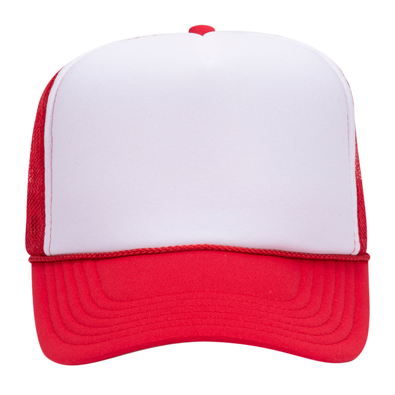 OTTO CAP 5 Panel High Crown Trucker Hat - Red/Wht/Red
