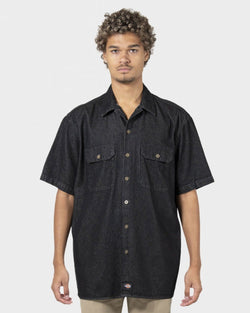 Denim Short Sleeve Work Shirt - BLACK