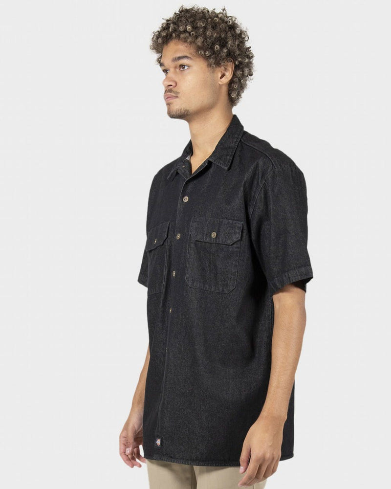 Denim Short Sleeve Work Shirt - BLACK