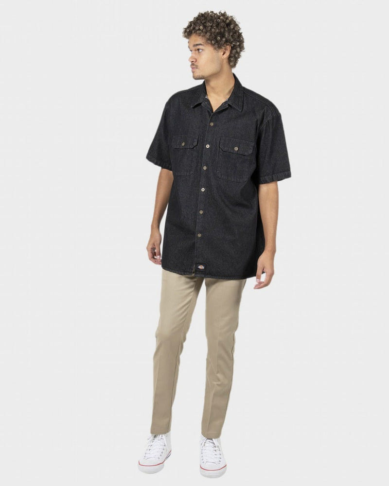 Denim Short Sleeve Work Shirt - BLACK