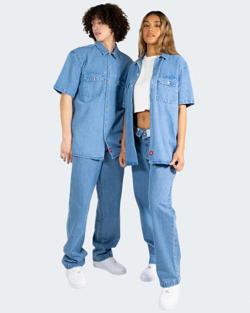 Denim Short Sleeve Work Shirt - LIGHT INDIGO